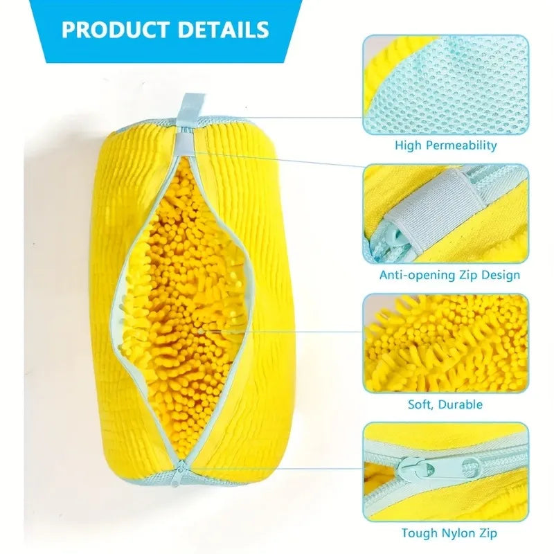 Détails du sac LAVÉO : maille respirante, fermeture et fibres intérieures